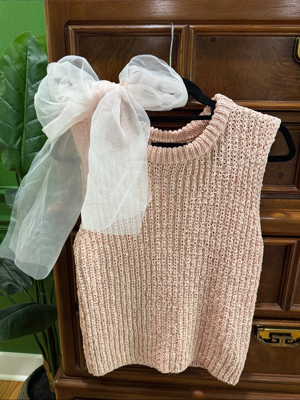Zara Dusty Pink Crocheted Knit Vest